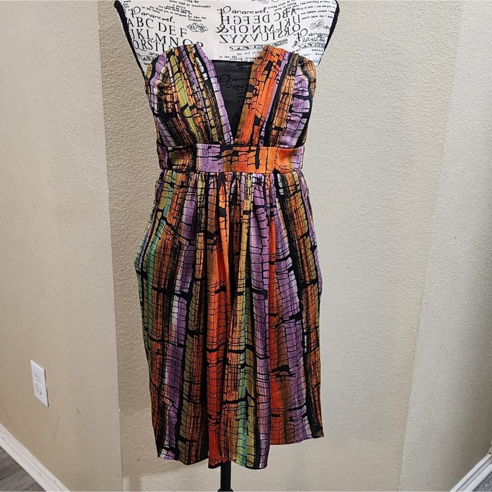 BCBGeneration‎ purple and gold strapless mini dress size 4